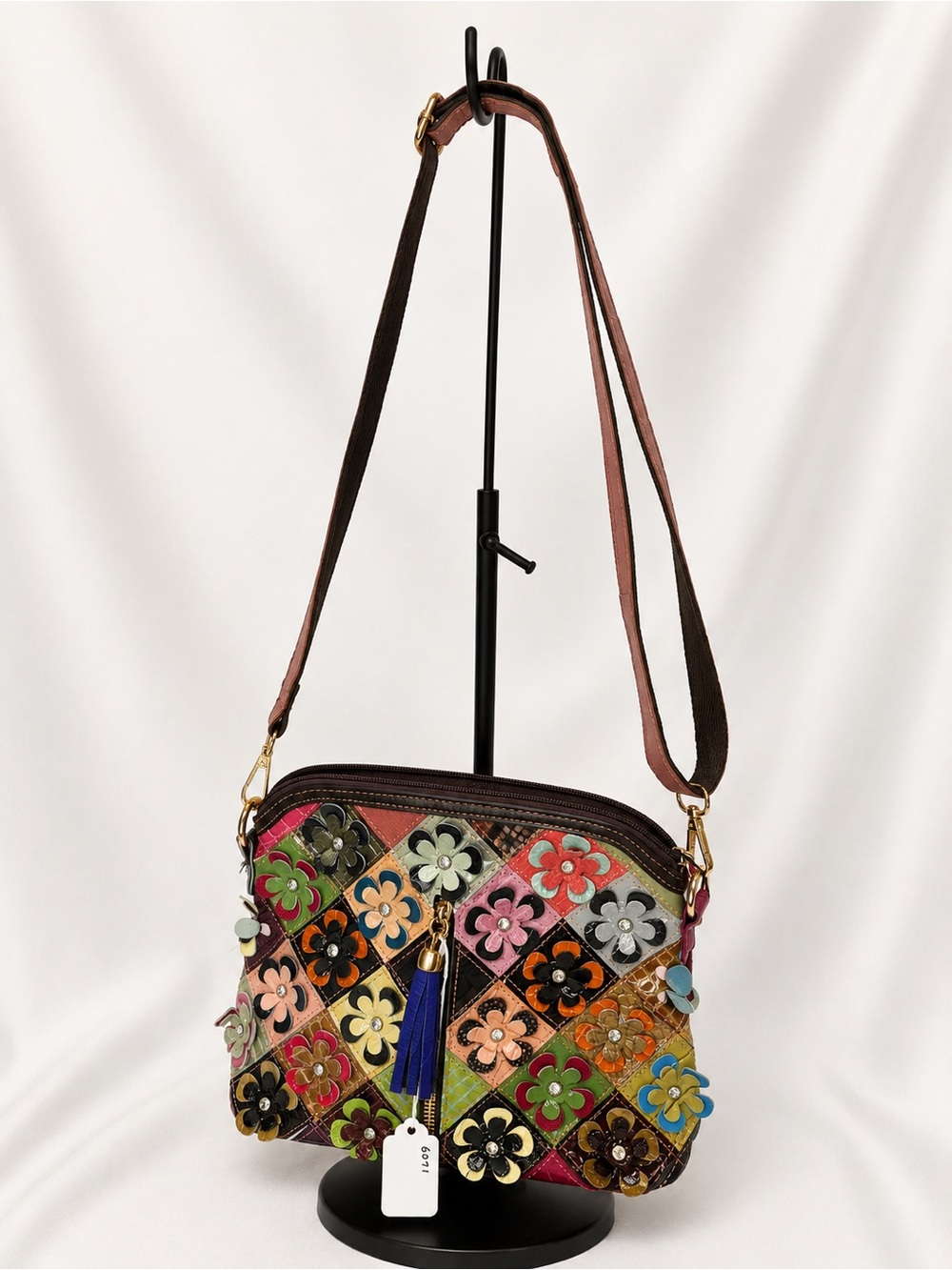 Colorful Floral Patchwork Crossbody Bag with Tassel